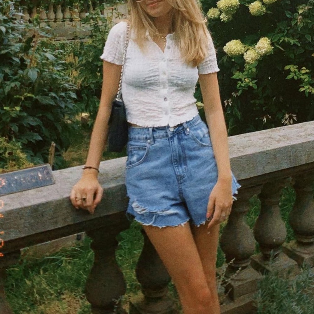 White Button-Up Crop Top